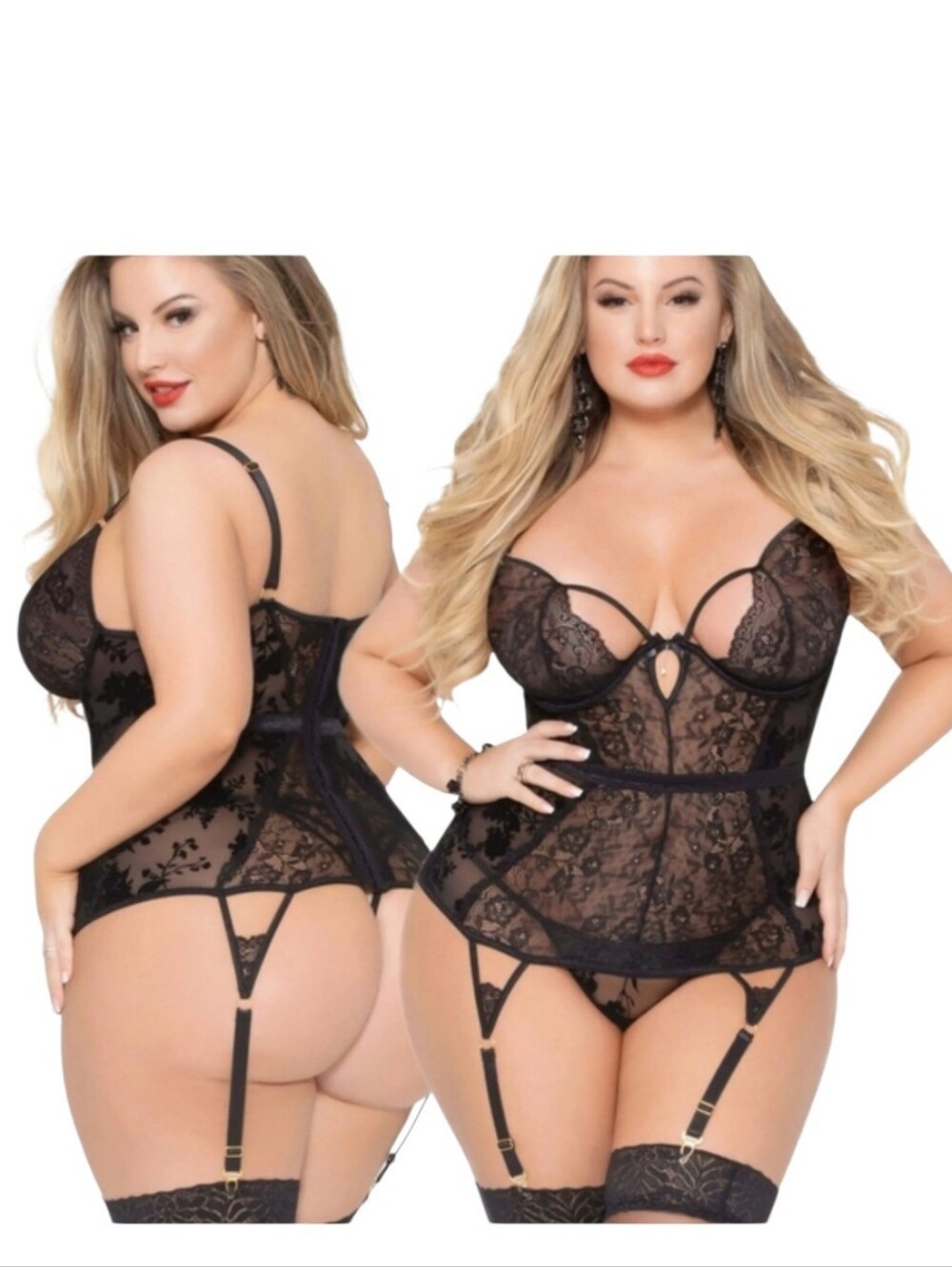 Seven 'till Midnight Black Lace Lingerie Sz 3X/4X NEW